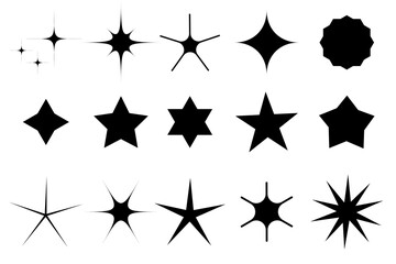 Poster - Various star icons. Black silhouette shapes. Geometric vector collection. Decorative star designs.