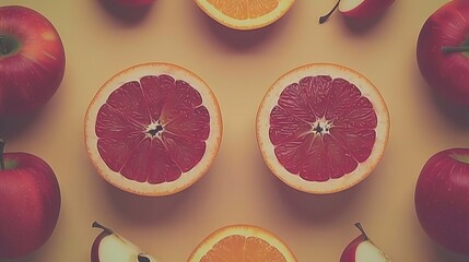 Poster -   A circle of citrus fruits on a beige background