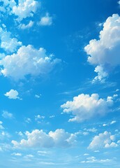 Wall Mural - blue sky with white clouds in simple vector illustration style, clear background