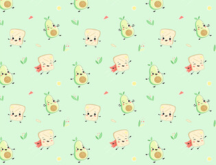 cute baby avocado toast seamless pattern design