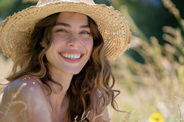 Wall Mural - portrait of a woman in a straw hat