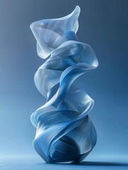 Poster - abstract blue sculpture with fluid curves and twists on a light blue background, conveying elegance 