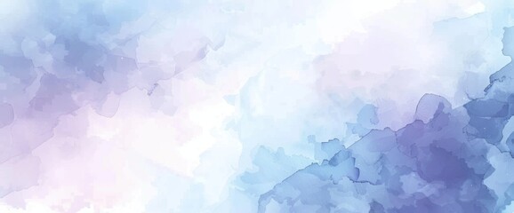 Wall Mural - Vector Watercolor Illustration with Soft Blue and Purple Gradient, White Space Among Clouds, Simple Flat Pastel Design