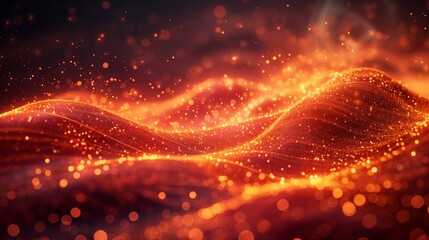 Poster - luminous waves of orange and red shimmering light at twilight over the surface