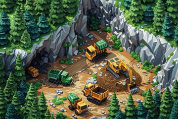 Construction Activity in Forest With Heavy Machinery