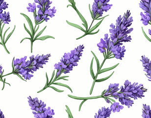 Wall Mural - Two sprigs of lavender flowers isolated on a white background
