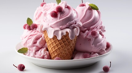 Canvas Print - Close view of ice cream, front view from above, studio lighting, isolated white background.