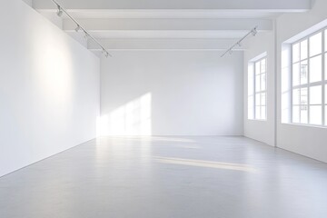 Poster - An empty bright gallery room with large windows and smooth flooring inviting artistic displays. Generative AI