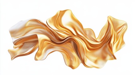 Fototapete - Abstract fluid shapes, 3d rendering illustration of gold waves and cloth fabric floating in the white background. Modern art poster design with surrealistic twisted forms