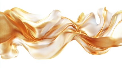 Fototapete - Abstract fluid shapes, 3d rendering illustration of gold waves and cloth fabric floating in the white background. Modern art poster design with surrealistic twisted forms