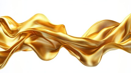 Fototapete - Abstract fluid shapes, 3d rendering illustration of gold waves and cloth fabric floating in the white background. Modern art poster design with surrealistic twisted forms