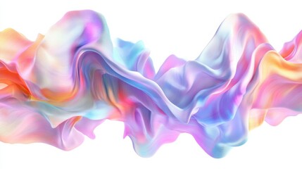Fototapete - Abstract fluid shapes, 3d rendering illustration of colorful pastel color waves and cloth fabric floating in the air on white background. Modern art poster design with surrealistic twisted forms