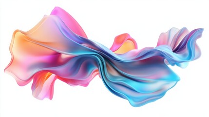 Fototapete - Abstract fluid shapes, 3d rendering illustration of colorful pastel color waves and cloth fabric floating in the air on white background. Modern art poster design with surrealistic twisted forms