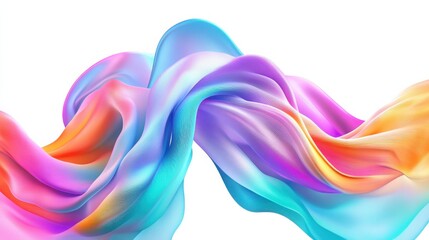 Fototapete - Abstract fluid shapes, 3d rendering illustration of colorful pastel color waves and cloth fabric floating in the air on white background. Modern art poster design with surrealistic twisted forms