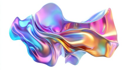 Fototapete - Abstract fluid shapes, 3d rendering illustration of colorful pastel color waves and cloth fabric floating in the air on white background. Modern art poster design with surrealistic twisted forms