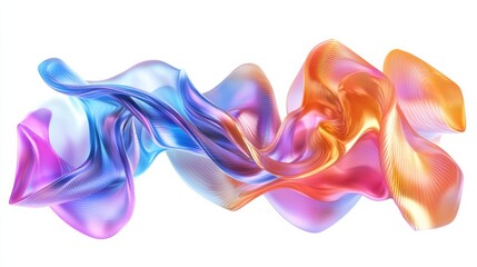 Fototapete - Abstract fluid shapes, 3d rendering illustration of colorful pastel color waves and cloth fabric floating in the air on white background. Modern art poster design with surrealistic twisted forms