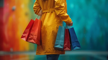 Wall Mural - woman holding bags in mall