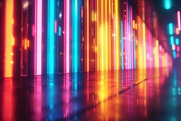 Poster - Bright neon bars create an energetic ambiance in a contemporary urban environment at night. Generative AI
