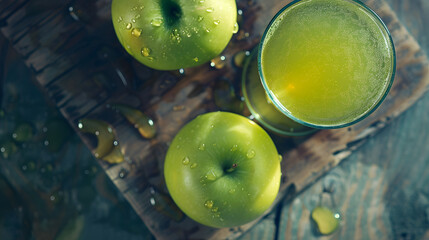 Wall Mural - A glass of green liquid sits next to a green apple