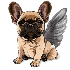 cute angel fat french bulldog puppy bulldog isolated , vector , illustration dog angel wings 