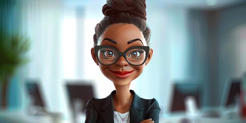 Wall Mural - african american female ceo 3D animation cartoon style, colorful, happy, friendly, 