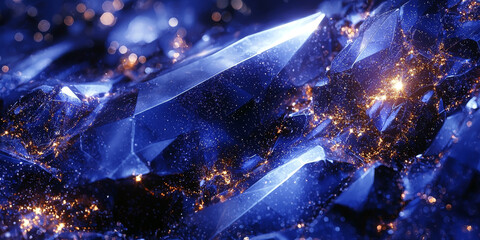 Wall Mural - Abstract blue geometric shapes with glowing lines on a dark blue background, concept of digital technology