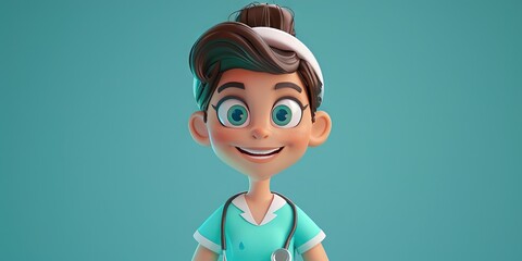 Poster - nurse 3D animation cartoon style, colorful, happy, friendly, 