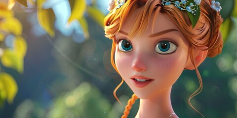 Poster - princess 3D animation cartoon style, colorful, happy, friendly, 