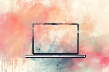 Aufkleber - A laptop computer sitting on a table, ready for use