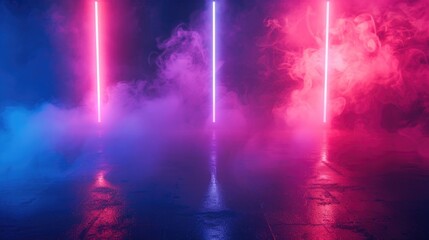 Poster - A collection of colorful neon lights illuminates a dimly lit space