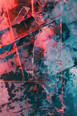 Poster - A broken glass window with a red light shining through, providing an eerie glow