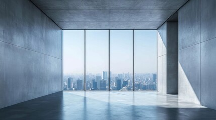 Poster - Modern Concrete Room with City View