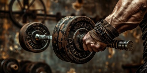 Wall Mural - Strongman Lifting Heavy Dumbbell in Gym