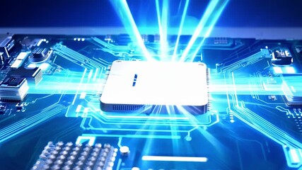 Aufkleber - A close-up view of a circuit board showcasing a microprocessor amid intricate electronic components and pathways.