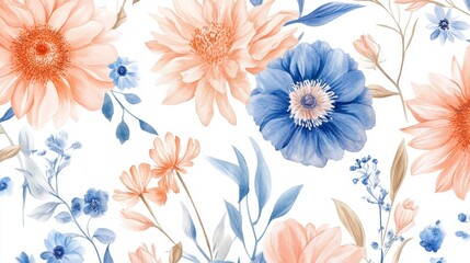 Poster - A charming floral watercolor repeat design in pastel hues, perfect for cosmetics and other applications.