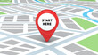 © MotionIsland - Start Here Location with red pin icon and city map overview, 3D Illustration