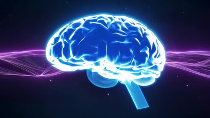 Wall Mural - A brain displayed in blue and purple colors. Ideal for illustrating concepts related to neuroscience, creativity, or mental health.