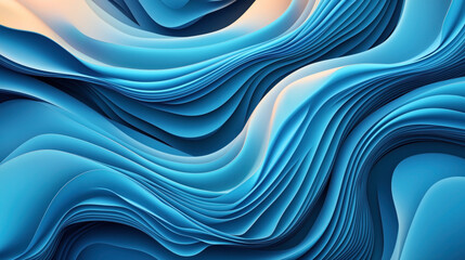 Wall Mural - Abstract image of layered, flowing blue and orange shapes creating a smooth, wave-like pattern