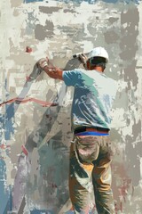 Poster - A person applying paint to a wall using a roller, a common domestic activity