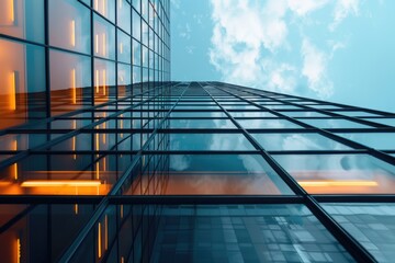 Poster - A tall building with numerous windows and a modern design, suitable for use in cityscape or architecture-related contexts
