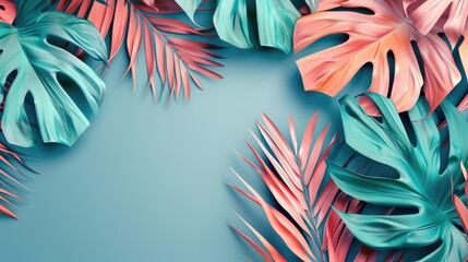 Poster - Colorful tropical leaves on a blue background