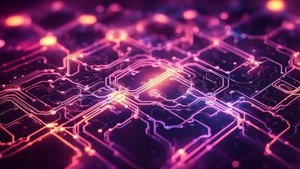 A colorful image of electronic circuitry with a purple background