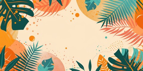 Sticker - Tropical Leaves with Geometric Background