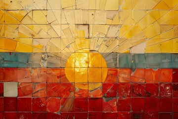 Poster - Colorful ceramic tiles form a sunburst design radiating warmth and light. Generative AI