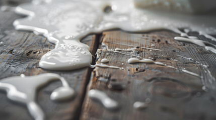 Wall Mural - A wooden table with white milk on it