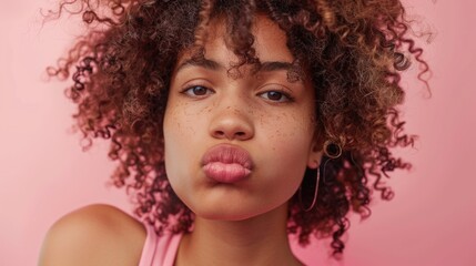 Poster - A close-up shot of a young girl with freckles on her face, looking directly at the camera