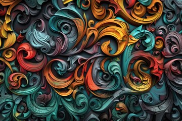 Wall Mural - Close-up shot of a wall featuring vibrant, swirling colors