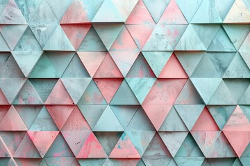 Poster - Triangular tiles create a vibrant display of pastel colors in an artistic arrangement. Generative AI