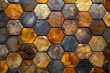 Poster - A captivating honeycomb pattern showcases rich, earthy tones with various textures and finishes. Generative AI