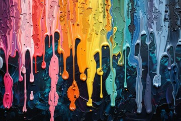 Poster - Colorful paint drips create an abstract pattern on a dark background, showcasing creativity and artistic expression. Generative AI